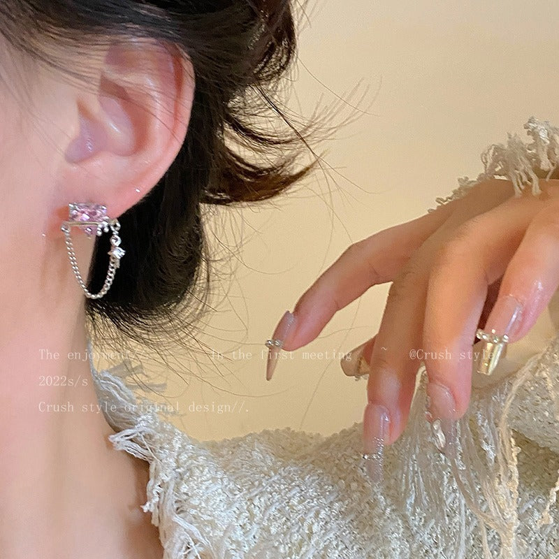 Women's Party Love Chain Zircon For Sweet Cool Style Temperament Stud Earrings