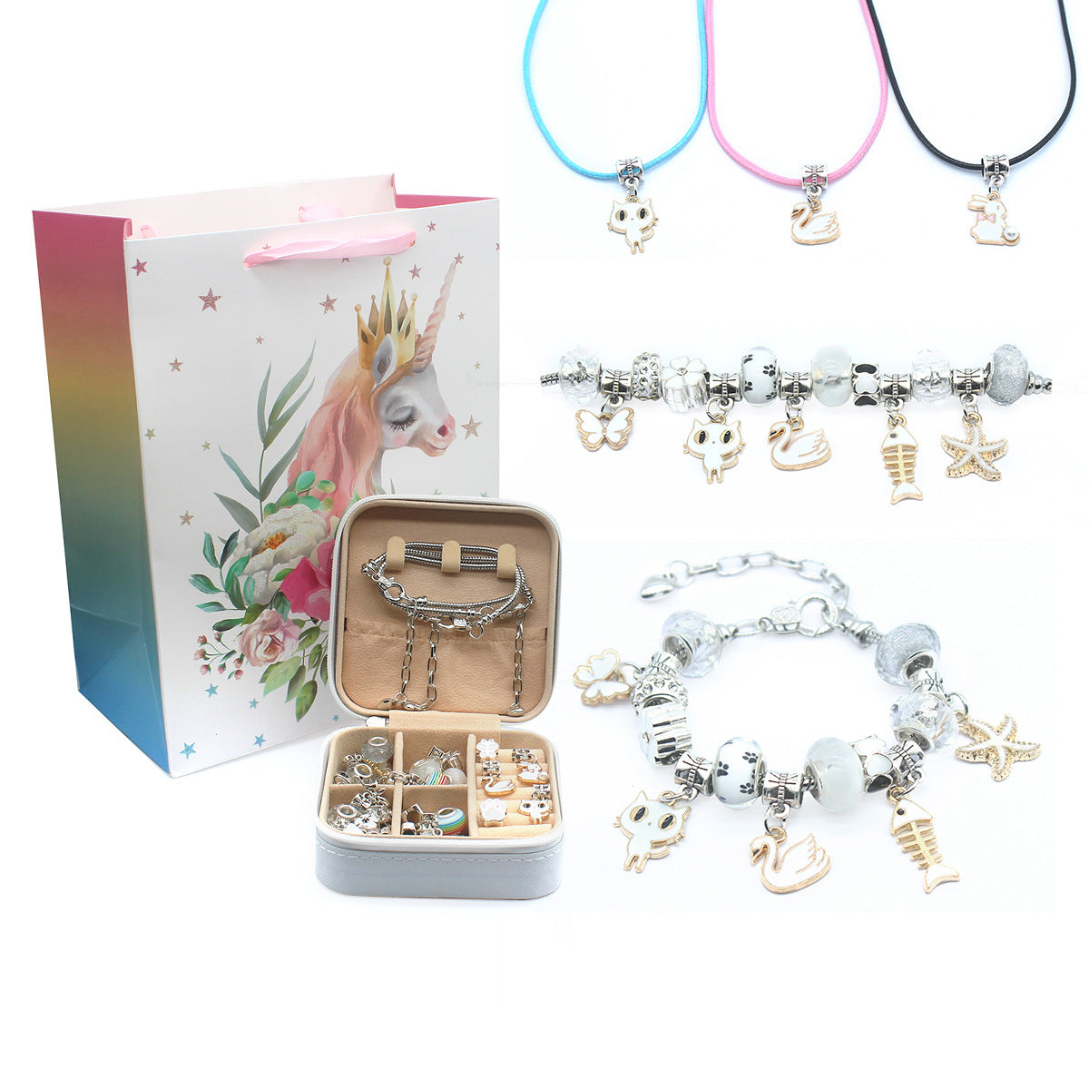 Children's Pink Crystal String Beads Unicorn Cute Bracelets