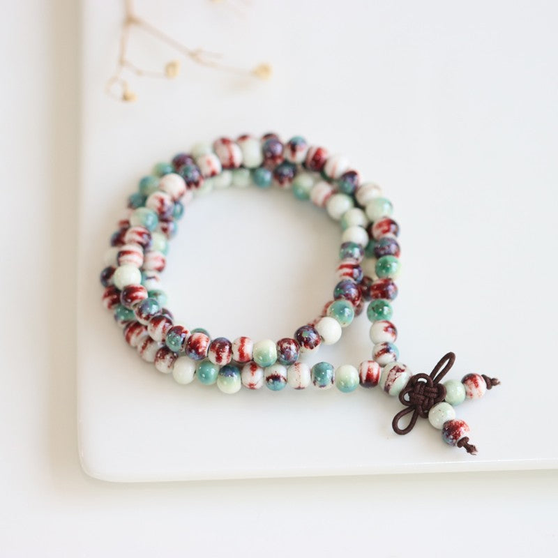 Women's & Men's Ethnic Style Ceramic Buddha Beads Long Bracelet
