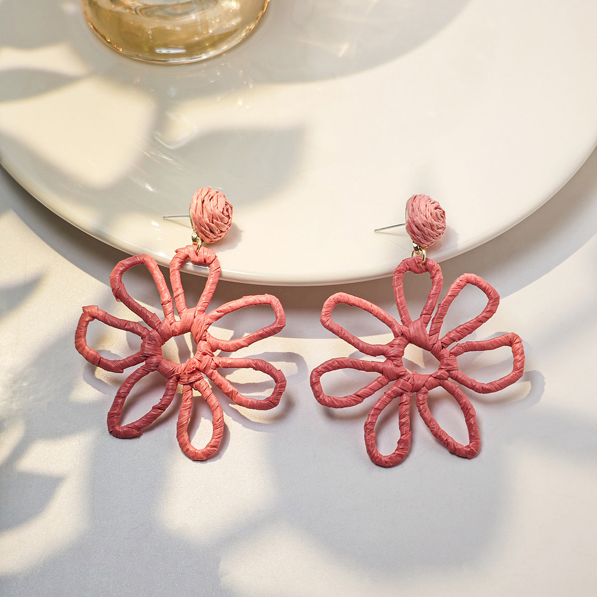 Female Personality Color Handmade Woven Raffia Earrings