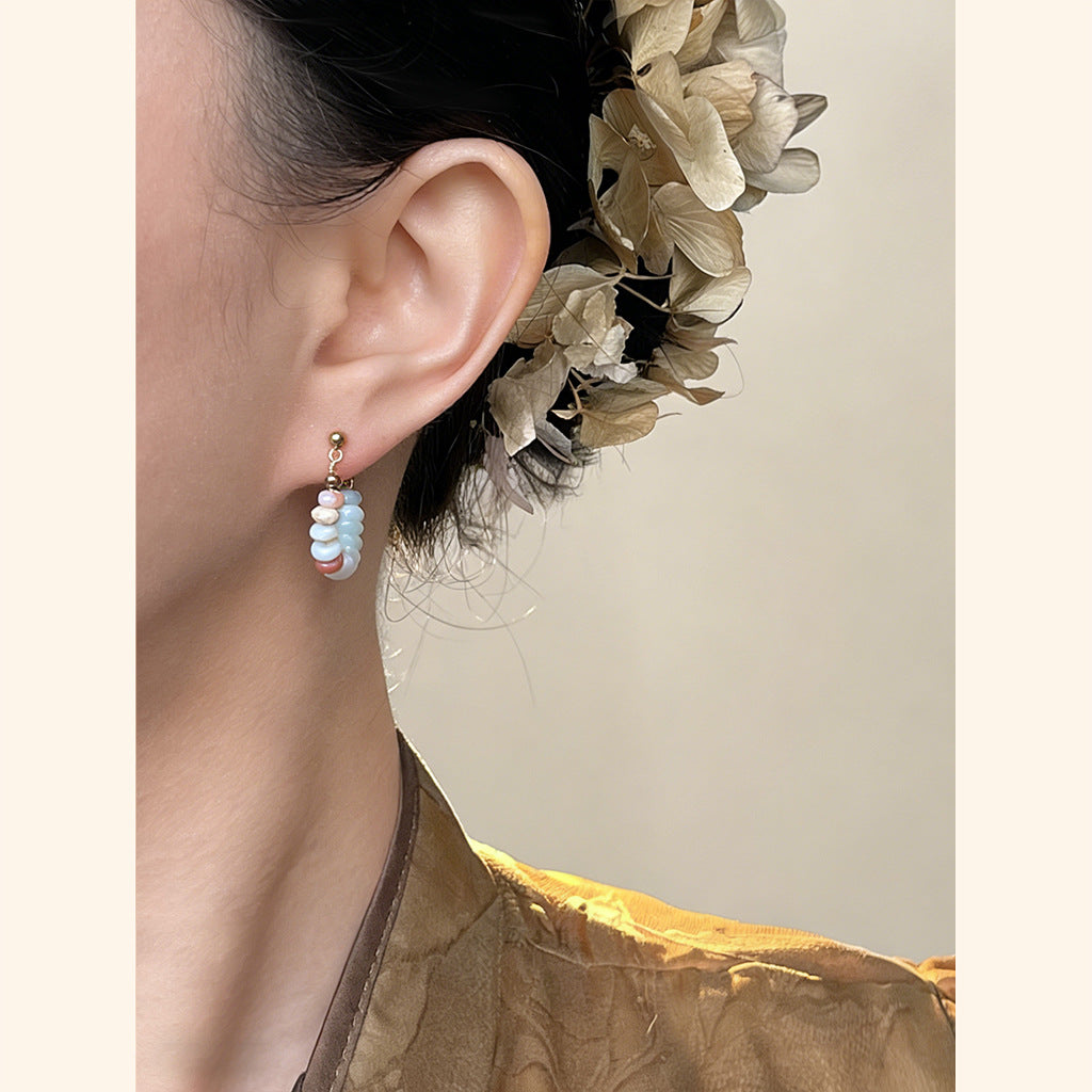 Style Handmade Freshwater Stringed Pearls Ear Chinese Natural Stone Contrast Earrings