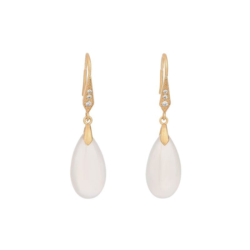 Style Classical Cheongsam Natural Water Drop Chalcedony Agate Stylish Graceful Rings