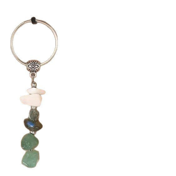 Crystal Key Chain Mixed Color Chalcedony Beaded Steel Rings
