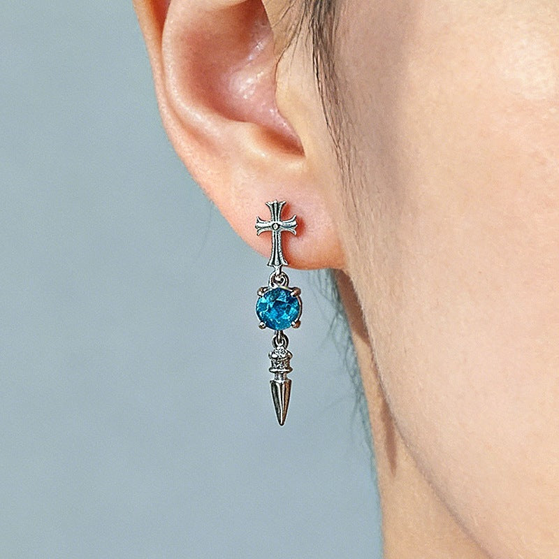 Cross Pestle Iris Series Ear Bone Flash Zircon Sharp Cone Stud Earrings