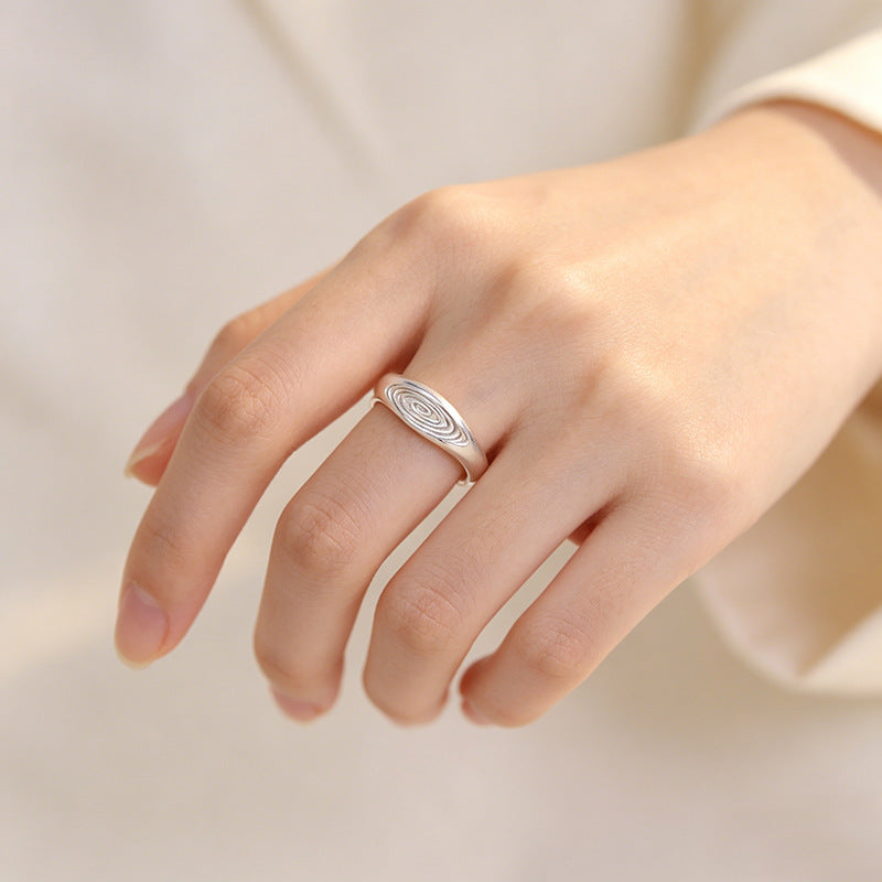 Korean Style Niche Design Retro Matte Sier Electroplated Texture Ring