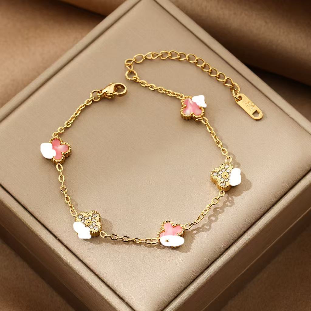 Four-leaf Clover With Diamond Real Gold Bracelets