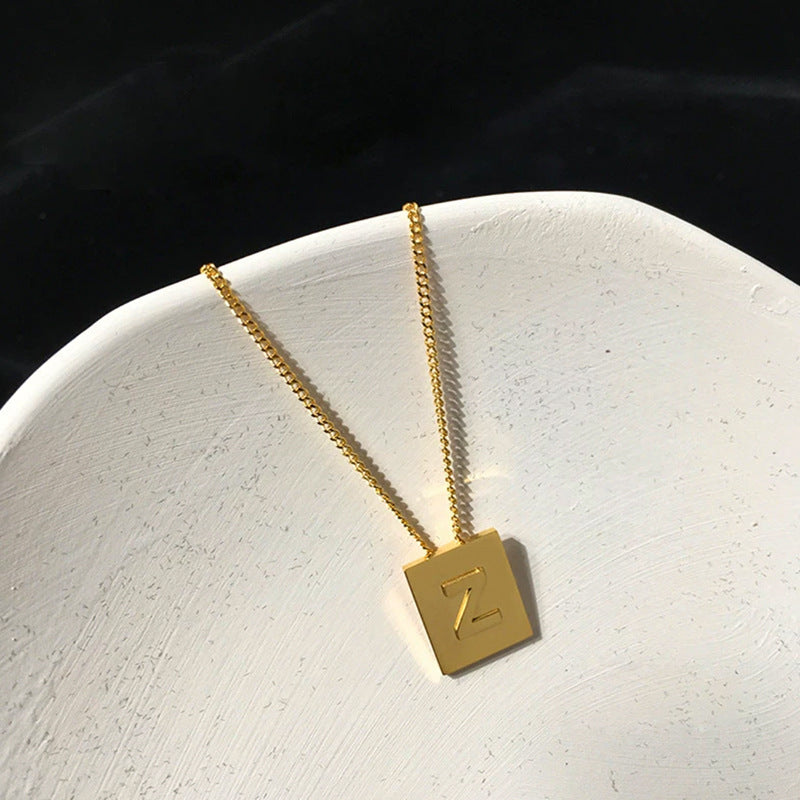 Letter Square Plate English Gold Female Clavicle Necklace
