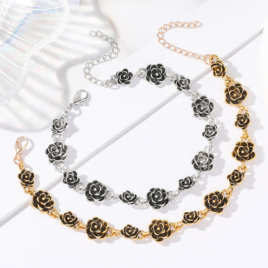 Women's Retro Distressed Rose Design Alloy Camellia Bracelets