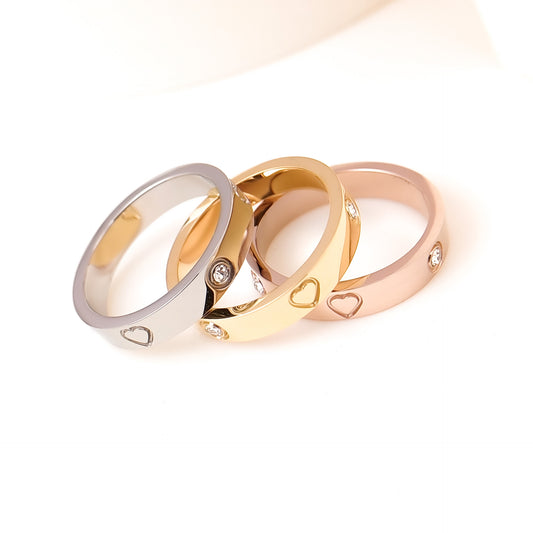 Love Heart-shaped Cold Diamond Simple Titanium Rings