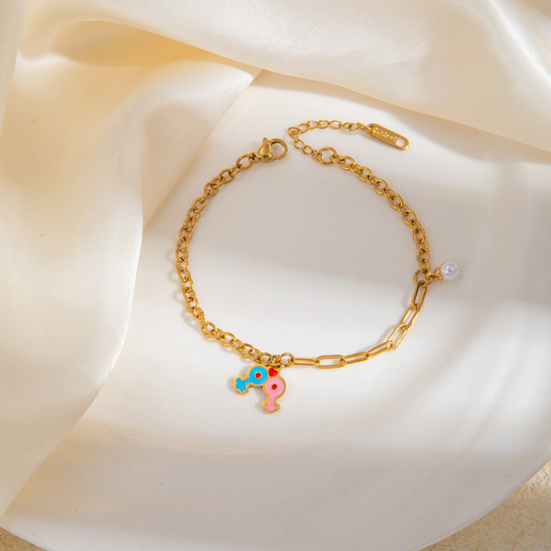 Stainless Steel Bow Square Plate Female Cartoon Mickey Titanium Drip Bracelets