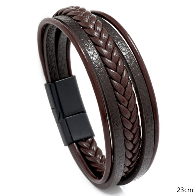 Versatile Men's Leather Braided Magnet Vintage Bracelet