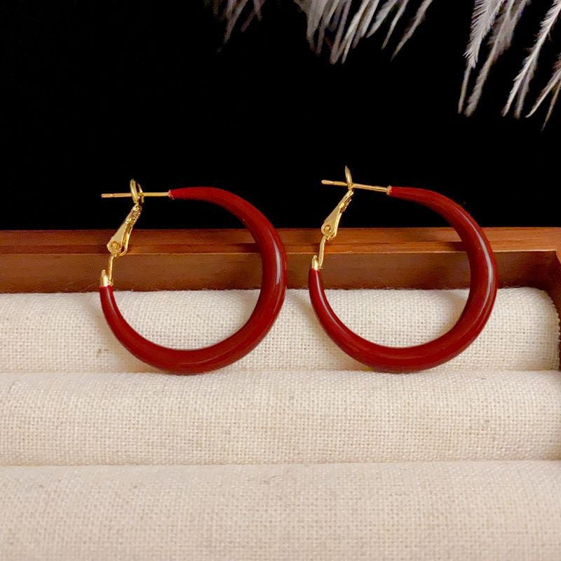 Retro Red Glaze Simple Exquisite High-grade Earrings