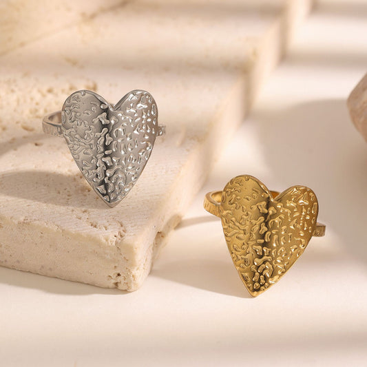 Wind Fashion Texture Leaves Open Adjustable Female With Hearts Gold Rings