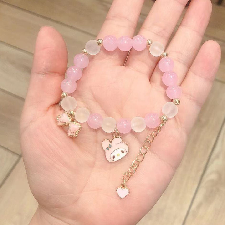 Simple Cartoon Jade Color Beaded Handmade Alloy Bracelet