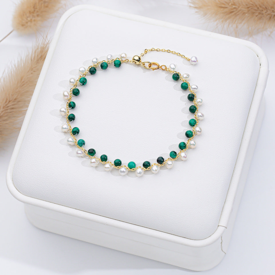 Women's Natural Stone Color Cut Tourmaline Aquamarine Hand Accessory Hand-woven High-grade Bracelets