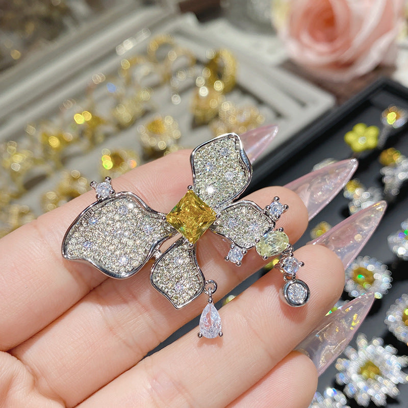 Camellia Fashion Romantic French Golden Rhinestone Gold Plated Ring