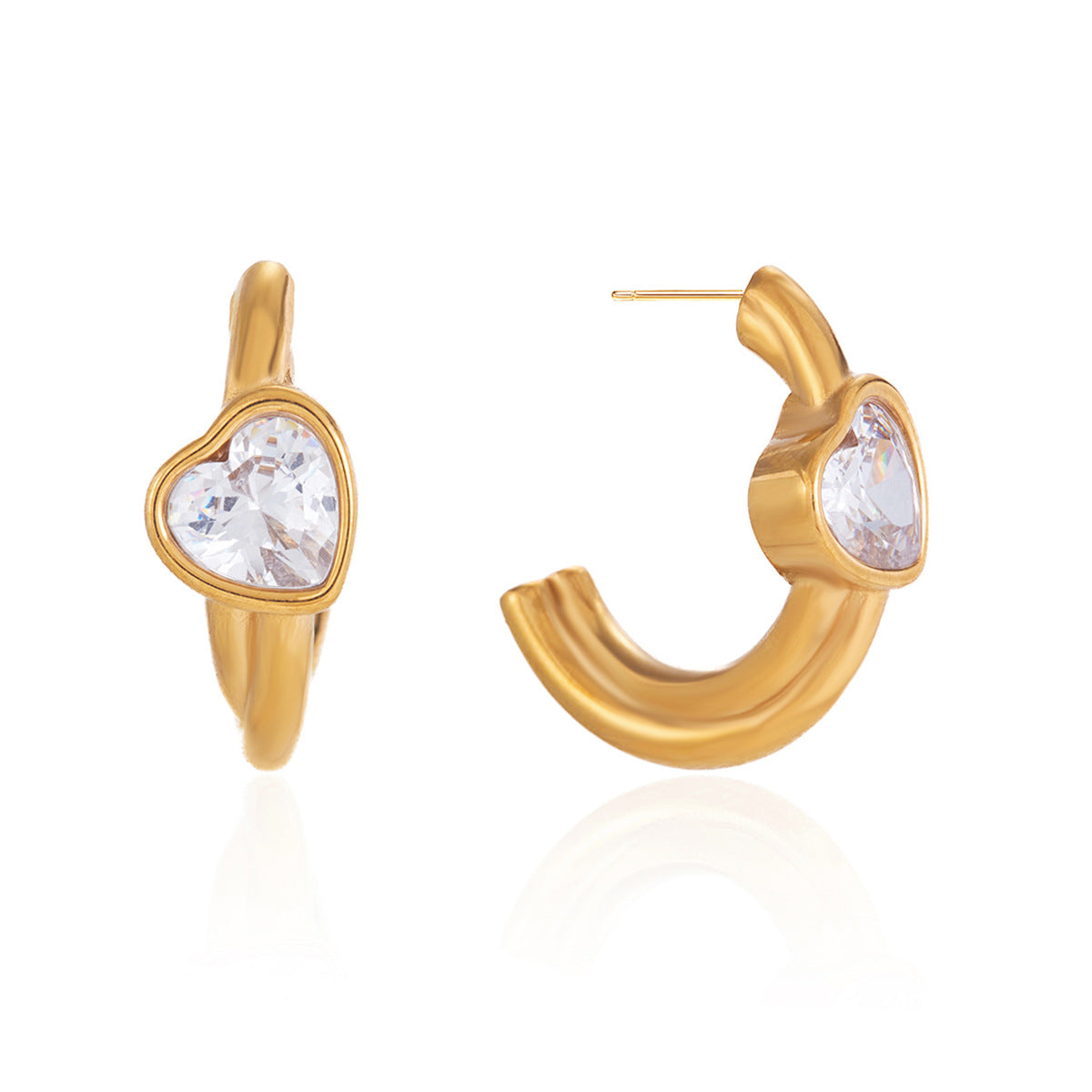 Stainless Steel Loving Heart Zircon Shaped Light Luxury Stud Earrings