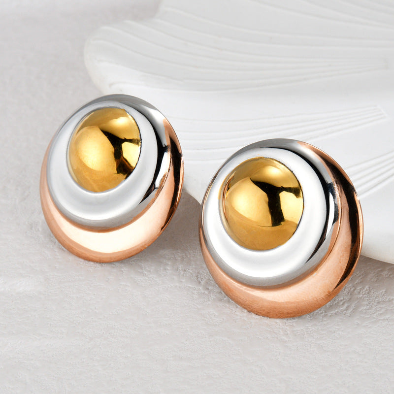 Steel Gold Round Three-color Ear-ring Clip Fashionable Earrings