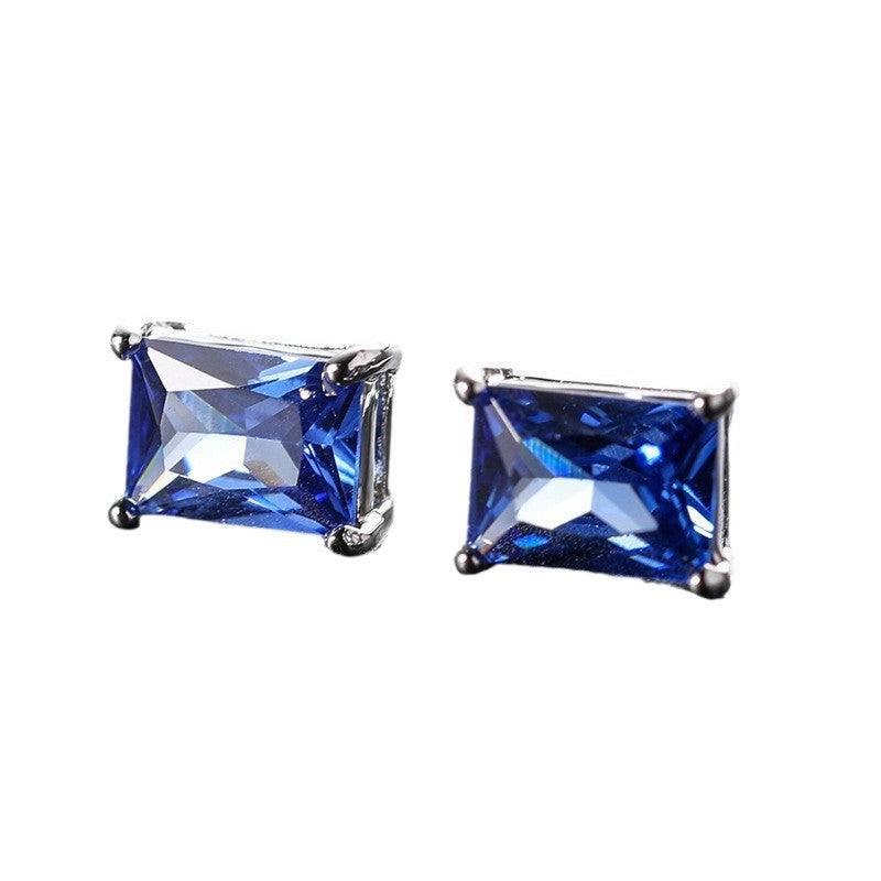 Color Zircon Korean Style Fashion Popular Rectangular Stud Earrings