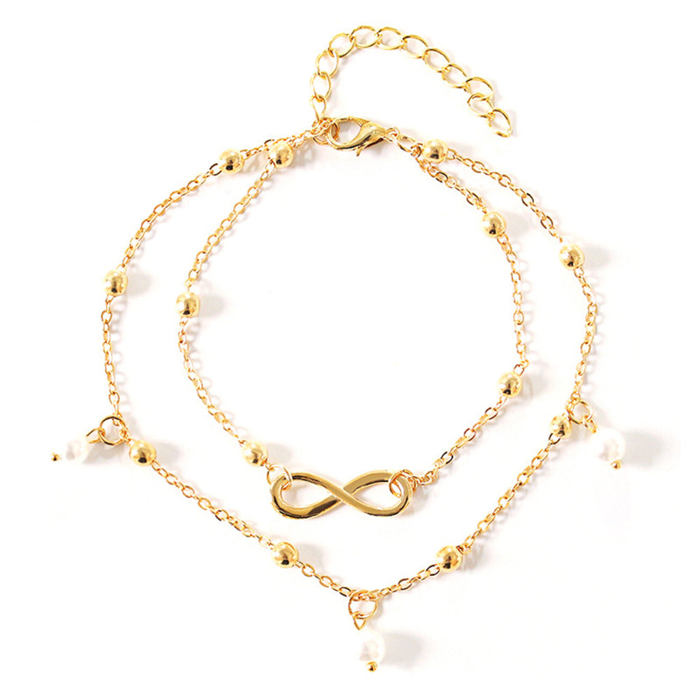 Women's Su Meng Vintage Pearl Heart Unlimited Fashion Bohemian Foot Anklets
