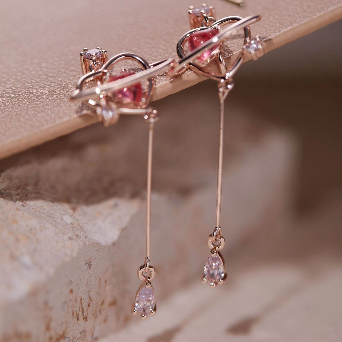 Super Fairy Heart Water Drops Zircon Long Sweet Elegance Exquisite Stud Earrings