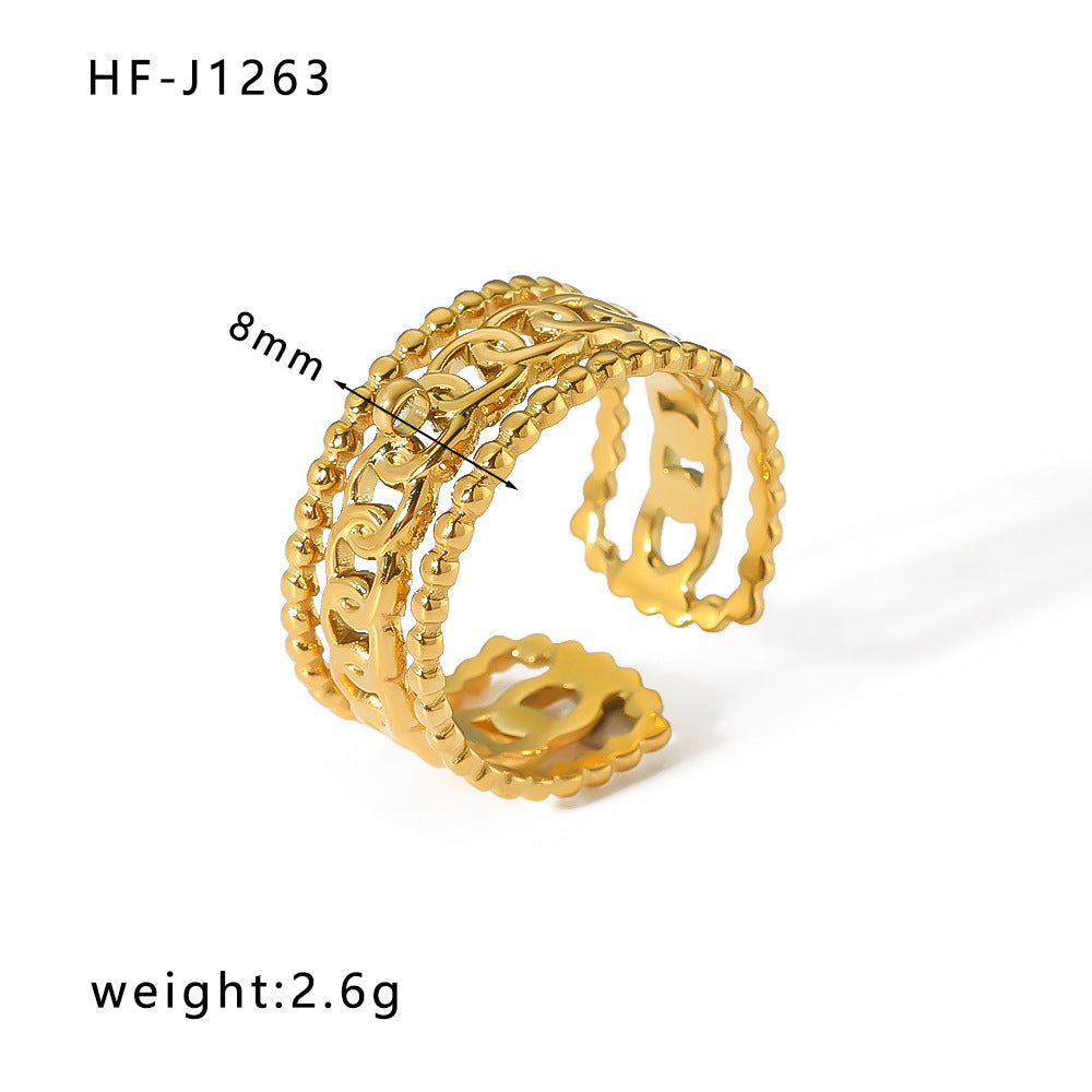 Minority Design Irregular Oil Pressure Gold Titanium Steel Open Female Rings