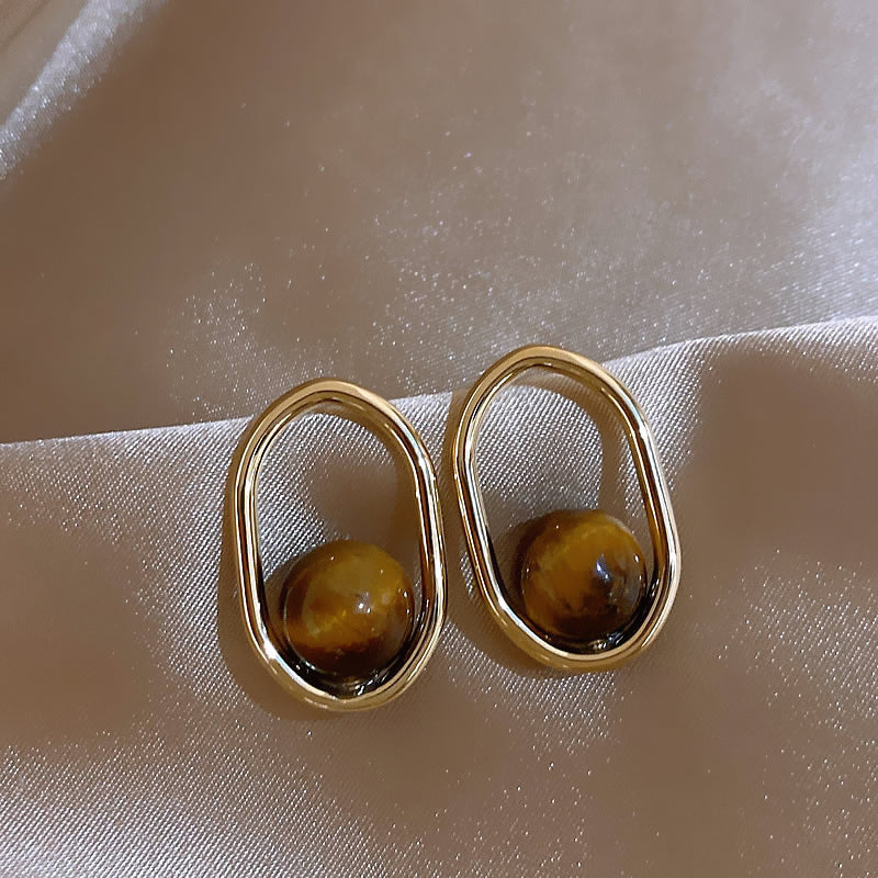 Electroplated Artificial Tigereye Clip Retro Fashion High Sense Light Rings