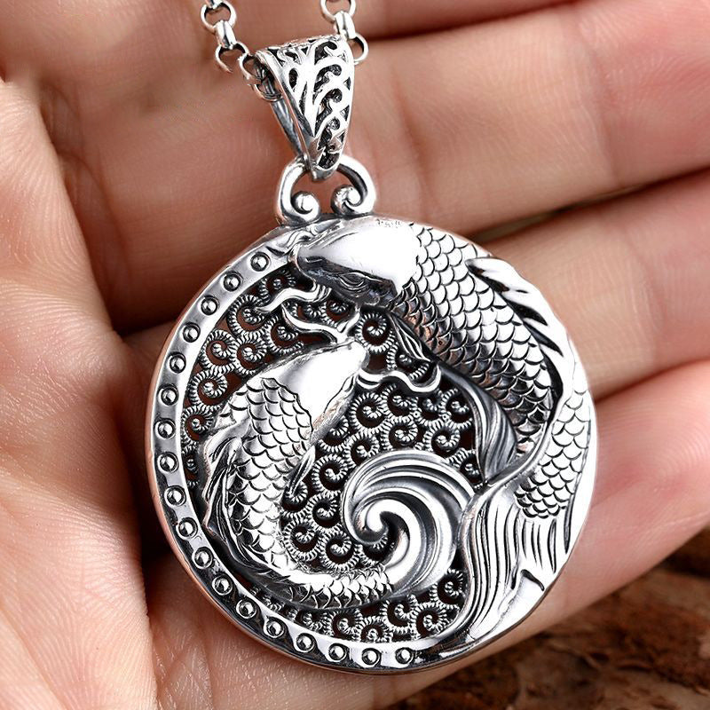 Women's & Men's Sterling Sier Pisces Water Trendy Personality Retro Peace Necklace
