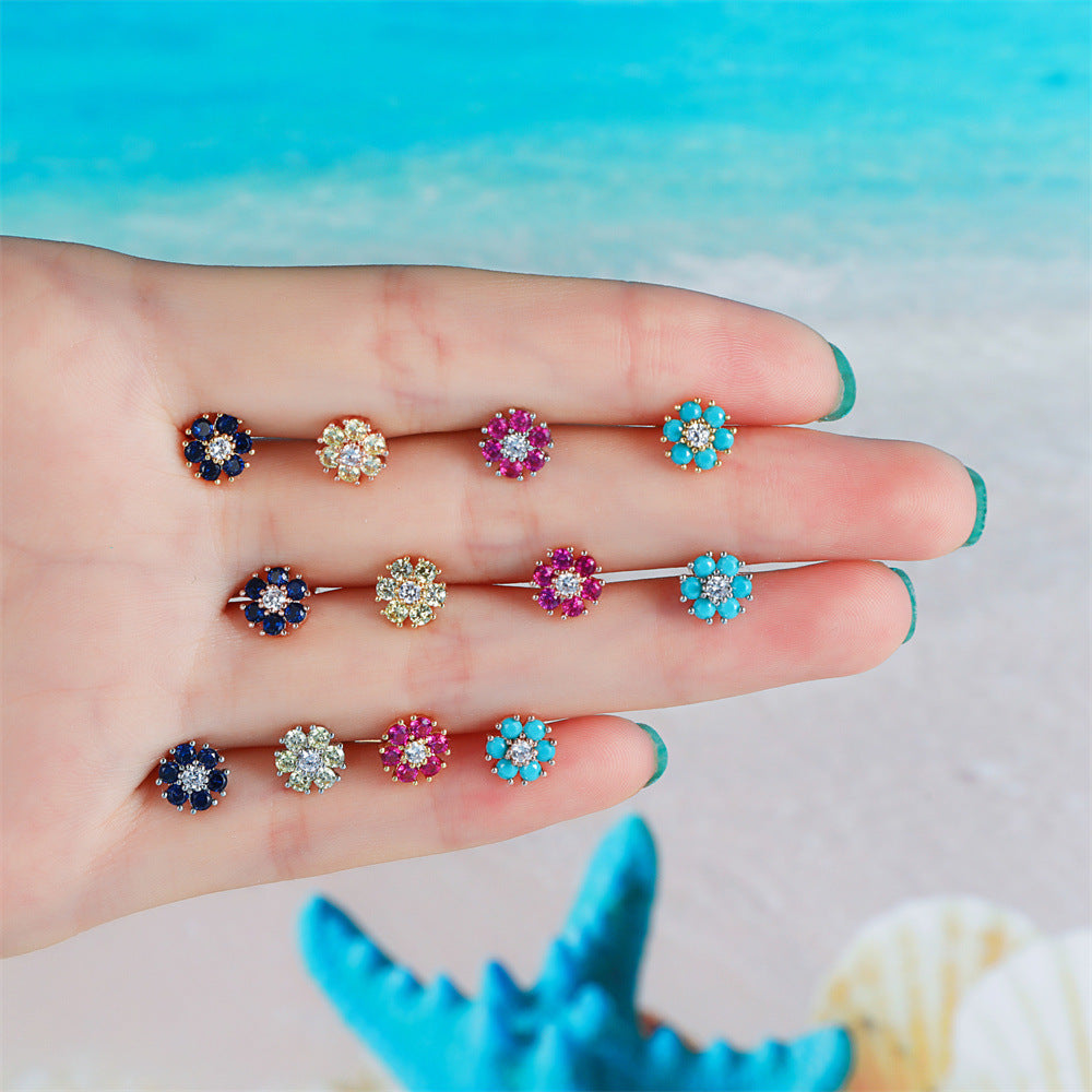 Style Retro Two-color Flower Ear Bone Gold Rings