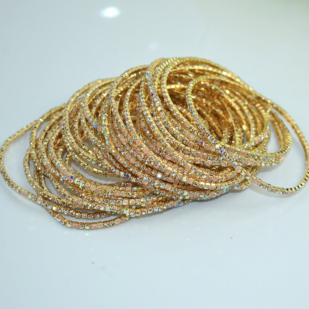 Single Row Indian Rhinestone Thin Stretch Full Bracelets