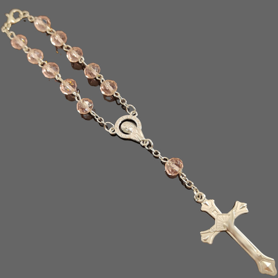 Crystal Cross Rosary Long Sweater Chain Necklace