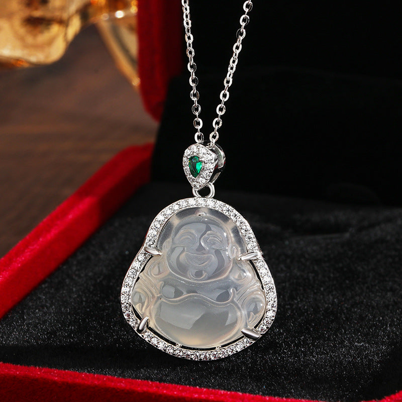 Women's Sterling Sier Diamond White Chalcedony Maitreya For Simple Necklaces