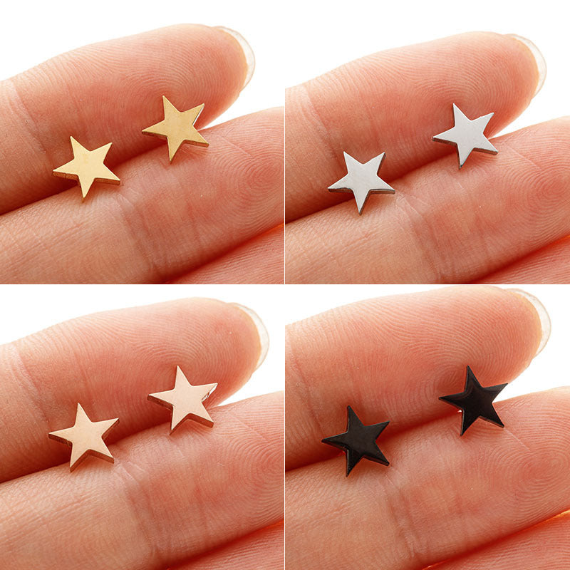 French Style Personality Female Simple Stainless Steel Fresh Pentagram Fashion Stud Earrings