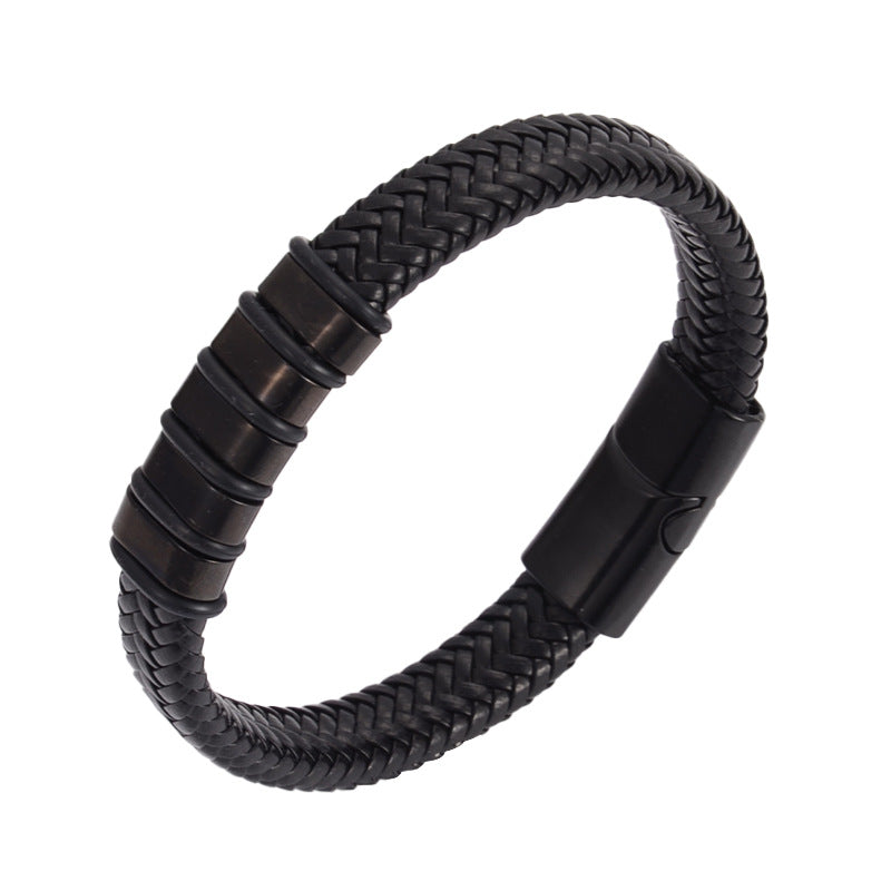 Men's Wristband Business Stainless Steel Leather Retro Style Bracelets