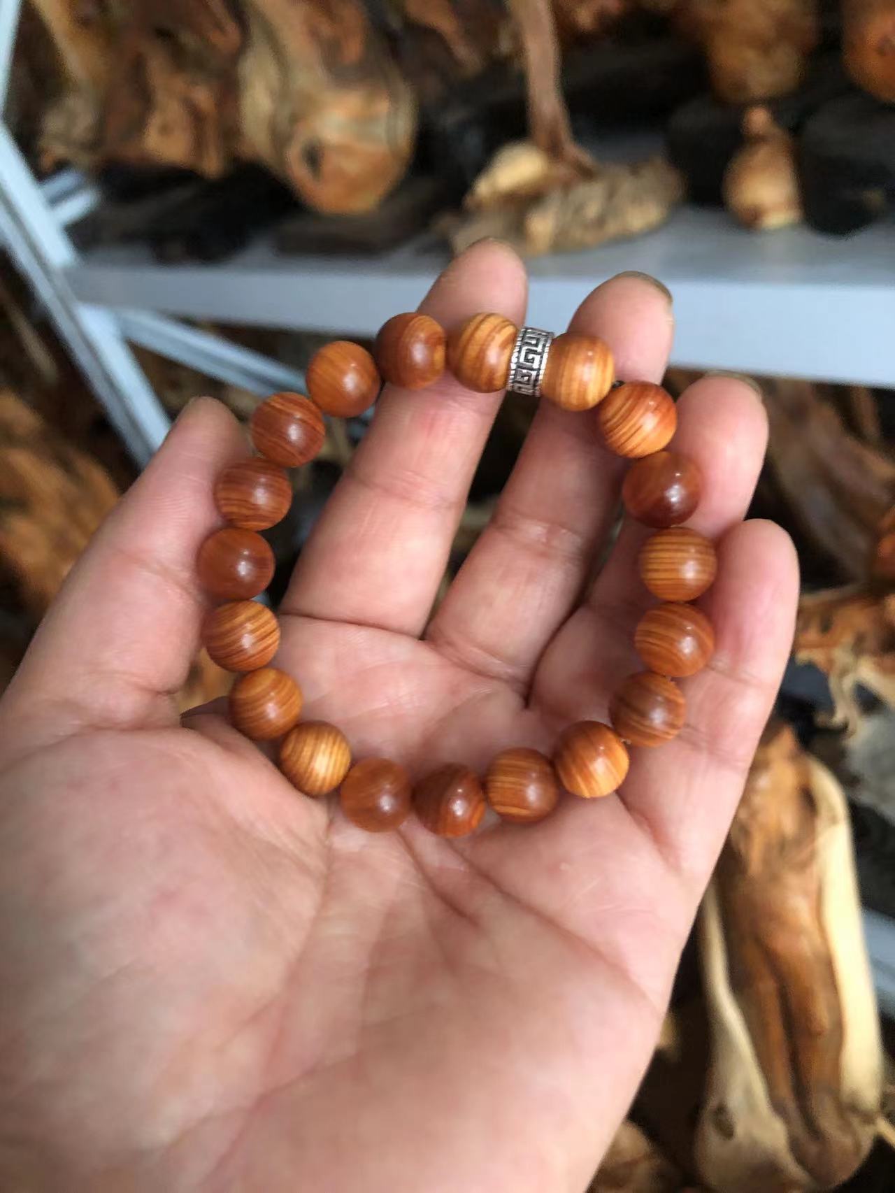 Black Oil High Density Wooden Prayer Beads Gentiana Pattern Bracelet