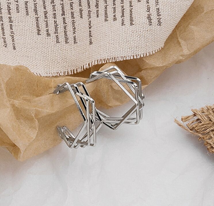 Sier Pin Simple Geometric Square Temperament Rings