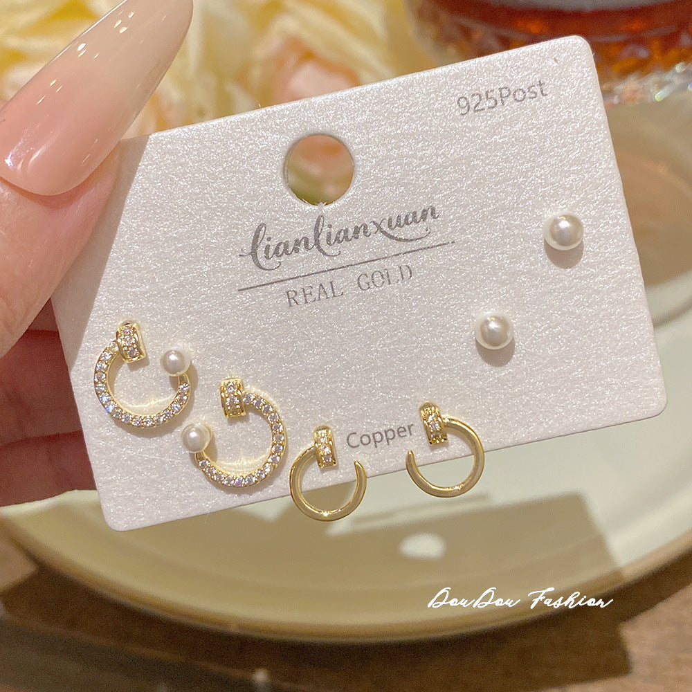 Women's Needle One Card Three Pairs Earings Small Delicate Summer High-grade Stud Earrings