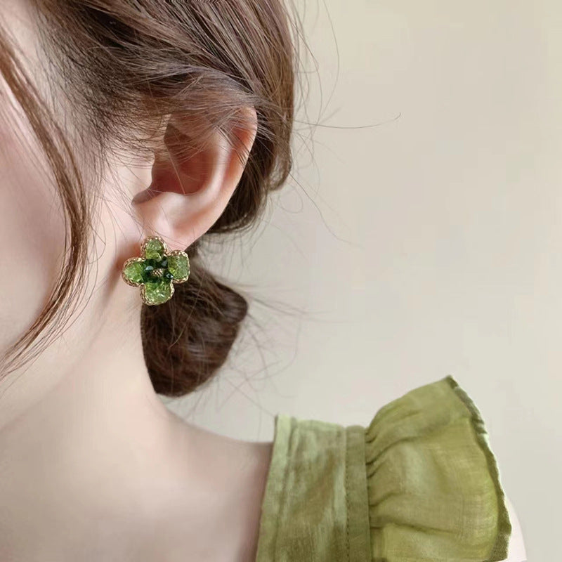 Stylish Fresh White Green Gradient Crystal Stud Earrings
