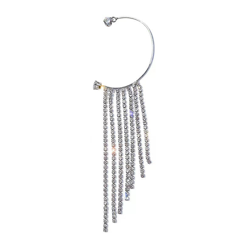 Tassel Ear Without Pierced Ears Female Temperament Cold Diamond Stud Earrings