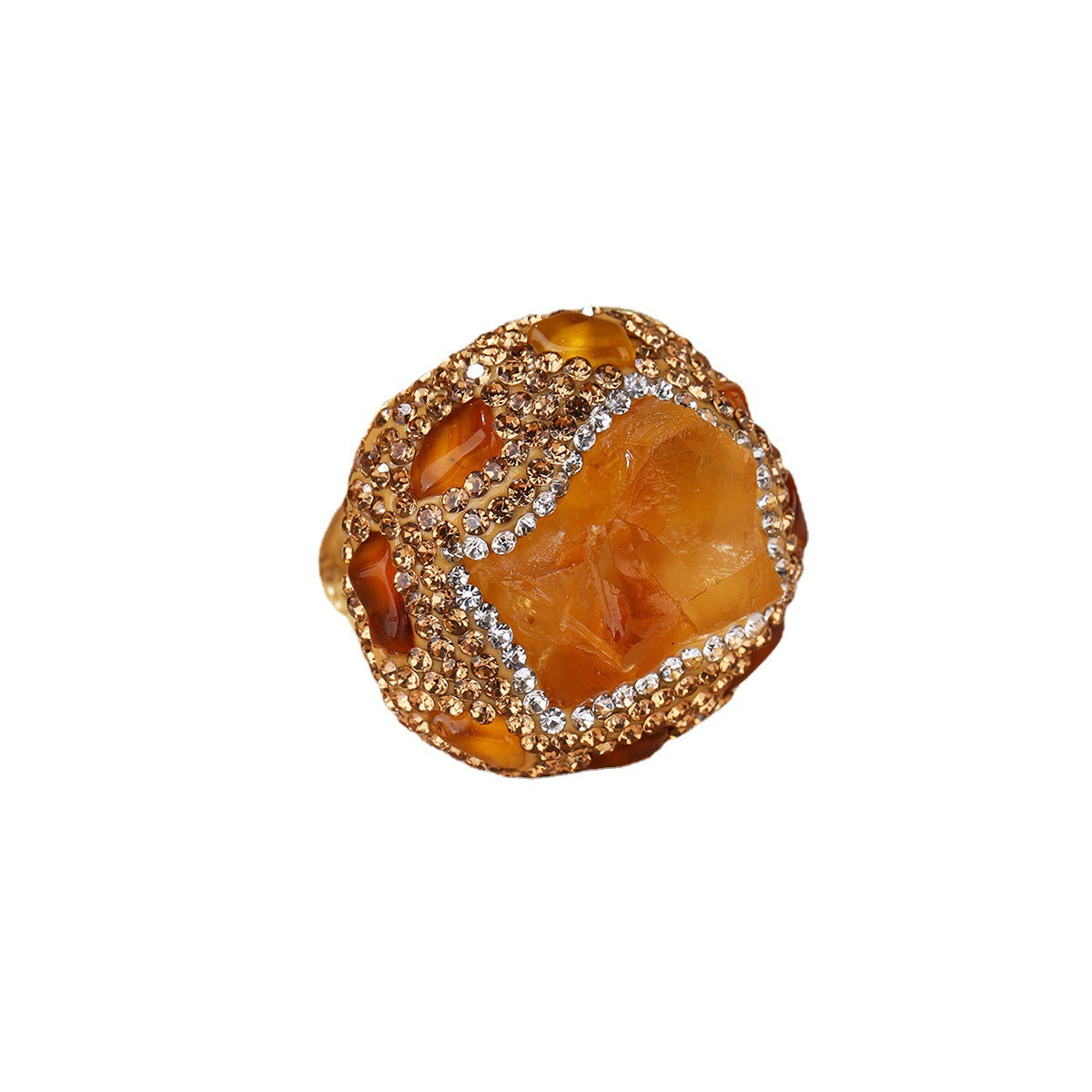 Fashion Punk Natural Amethyst Citrine Rough Stone Irregular Opening Ring
