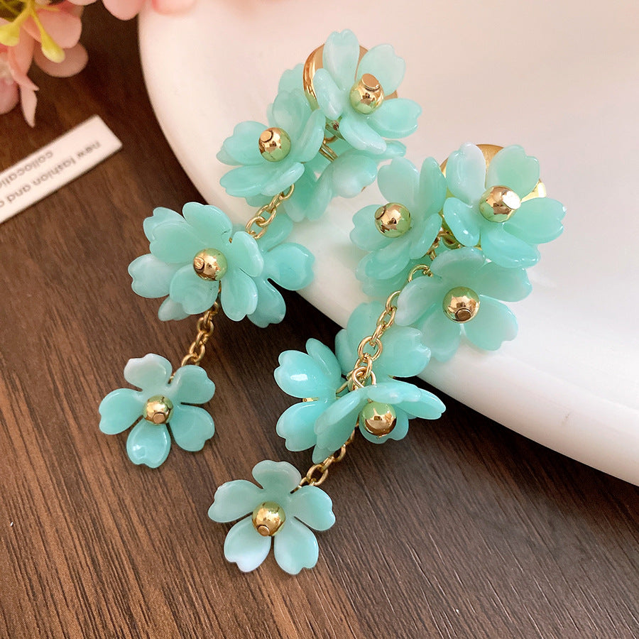Acrylic Flower Tassel Super Fairy Mori Style Sweet Beautiful Light Earrings