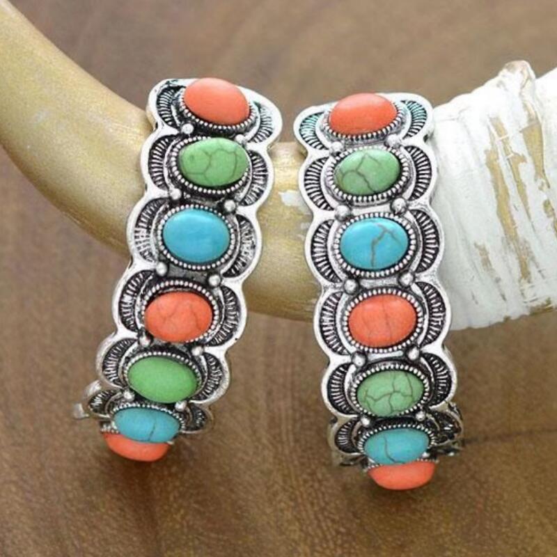Turquoise Retro Personalized Geometric Big Ear Earrings