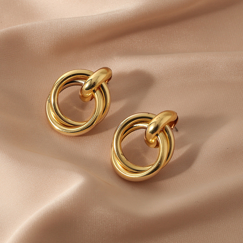 Exaggerated Geometry Female Style Alloy Winding Twist Retro Stud Earrings
