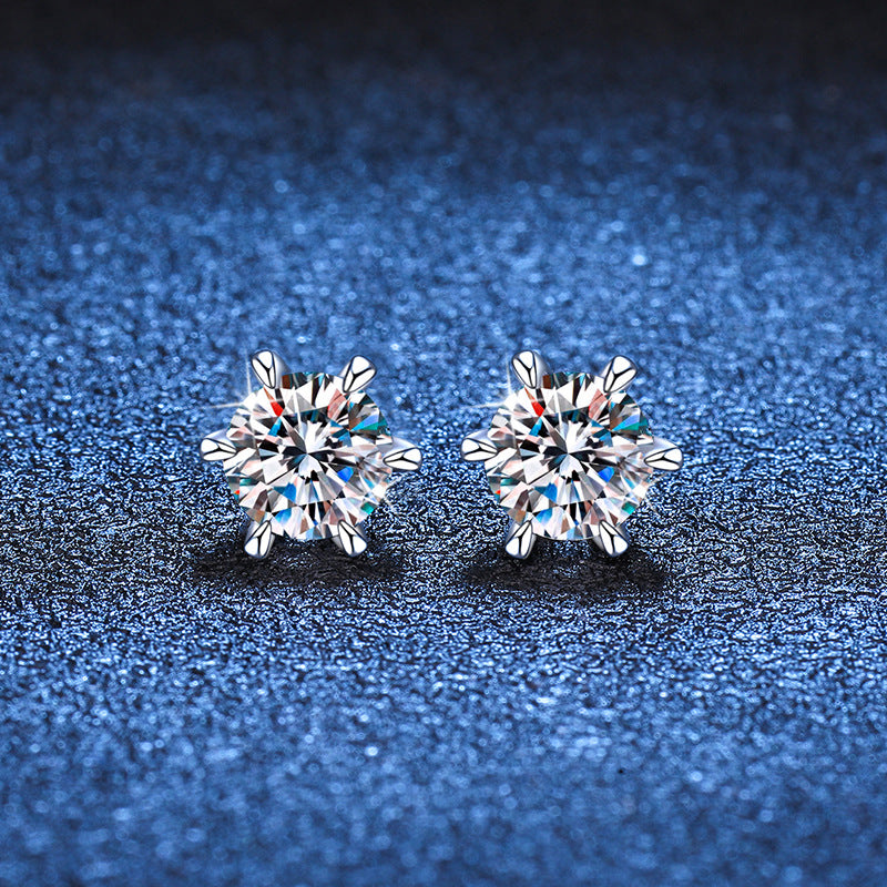 Color Moissanite Sier Arc Six Claw Earrings