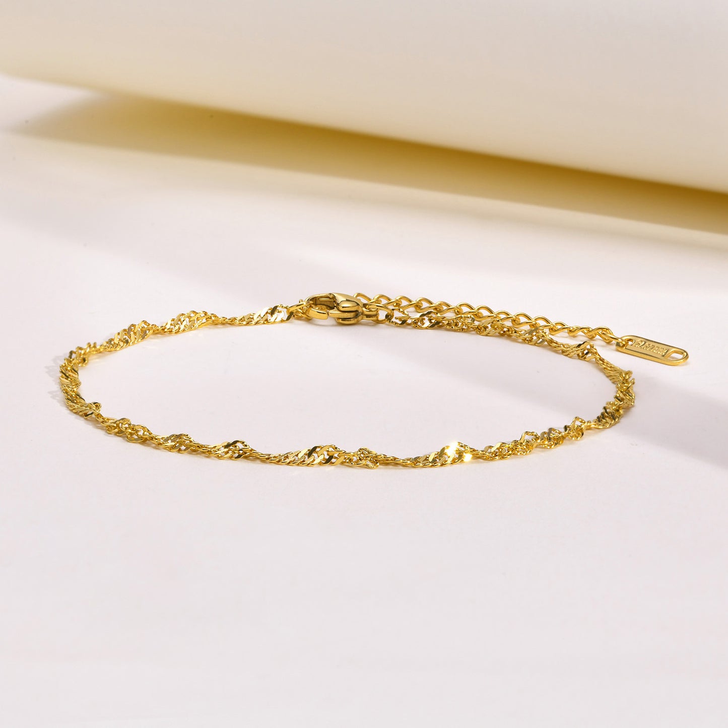 Women's Steel Water Ripple Gold Basic Style Chain Twin Bracelet