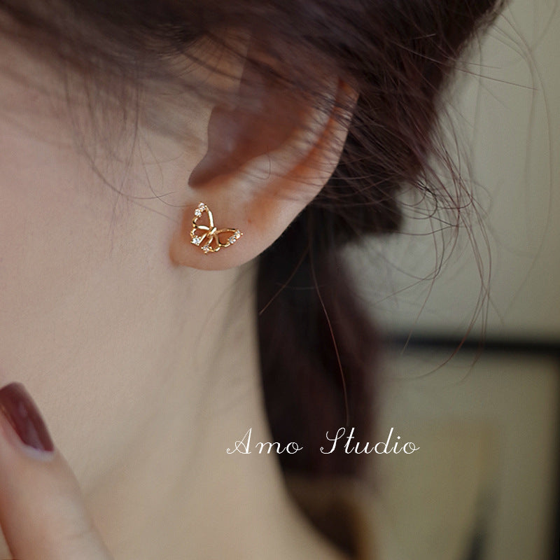 Women's Diamond Studded Hollow Butterfly Summer Small Simple Frosty Rings