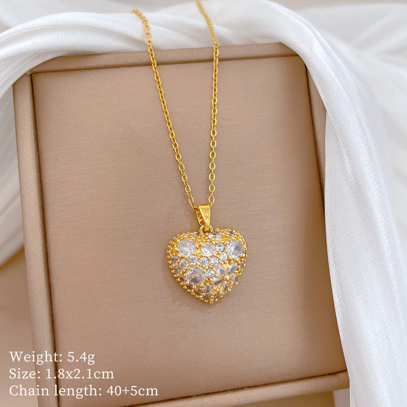 Women's Heart-shaped Full Of Diamond Light Luxury Palace Style Elegant Gorgeous Necklaces