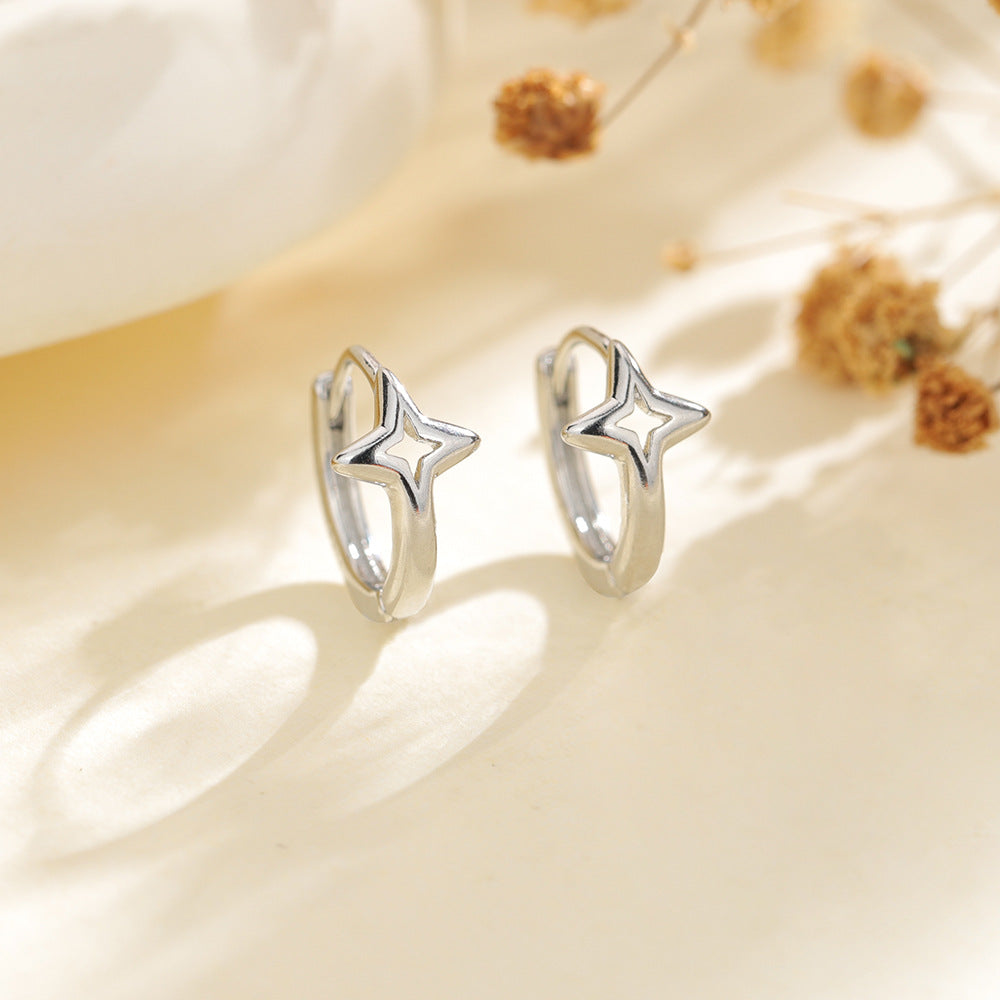 Twin Cold Street Unisex Style Everyday Joker Hollow Four Stars Ear Buckle