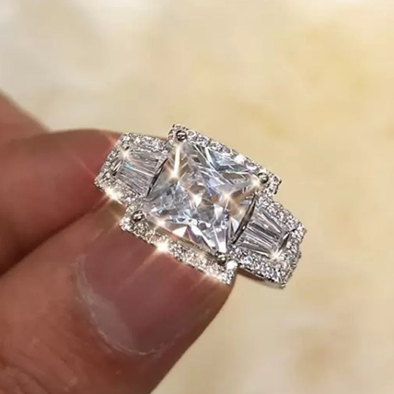 Diamond Square Zircon Engagement Female Wedding Week Celebration Ring