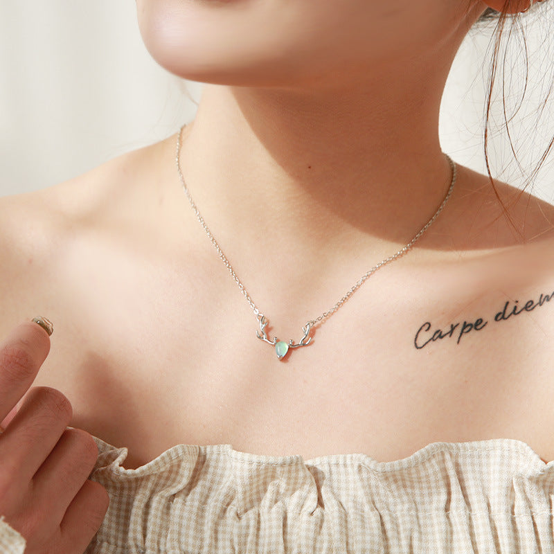 Women's Mori Style Blue Mermaid Tears Fish Cat Clavicle Chain Light Necklace